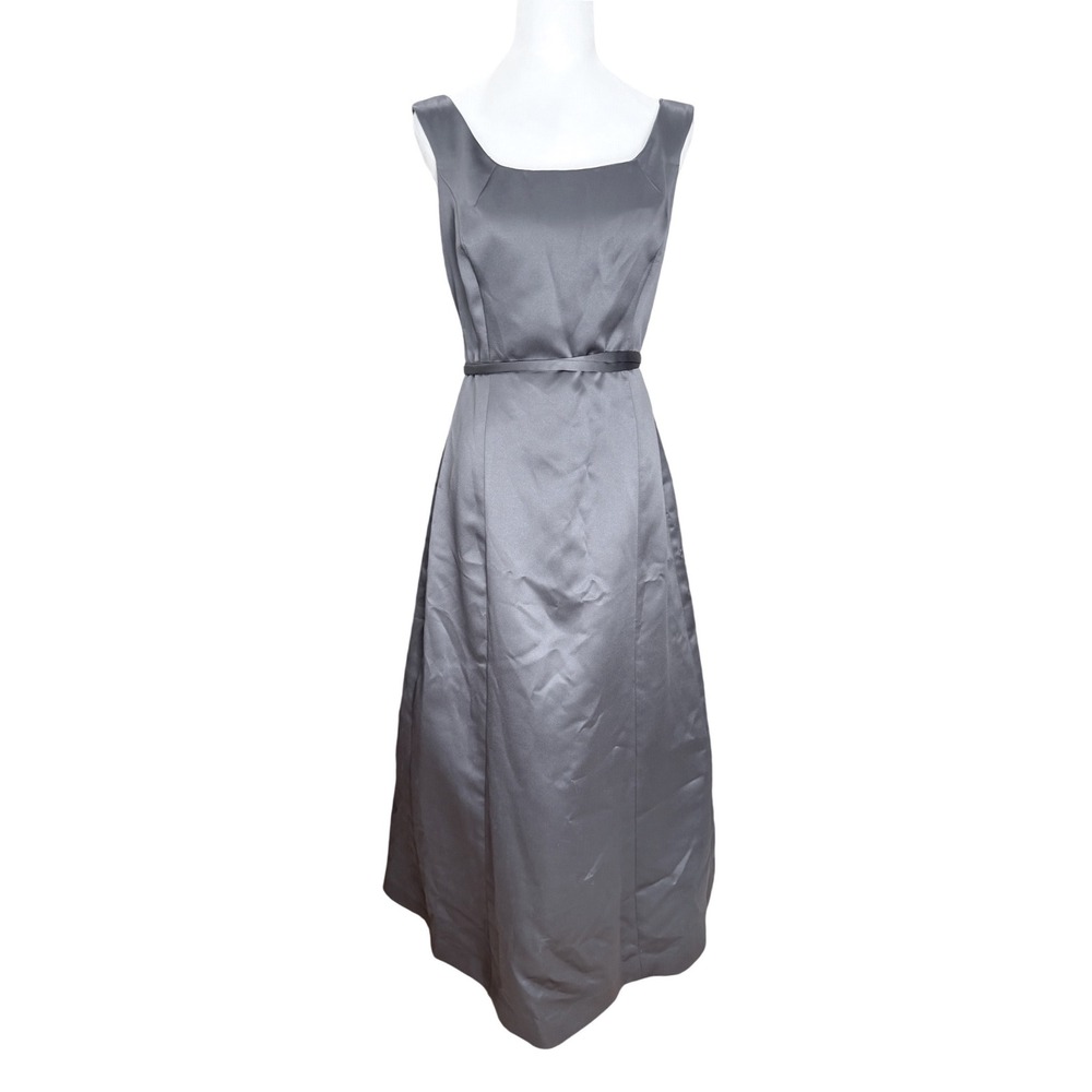 Vera Wang 90's Maxi Gown Women 8 Grey Excellent‎ Satin Square Neck Formal